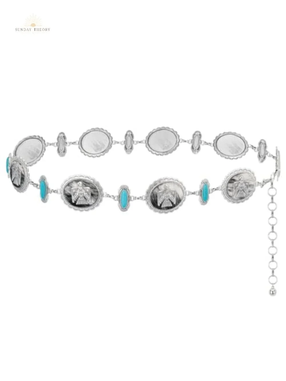 Turquoise Western Concho Chain Belt for Women - Metal Adjustable